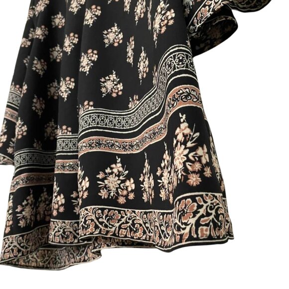 Xhilaration Black Floral Boho Dress Long Bell Sleeves Keyhole Pockets L - Picture 5 of 15